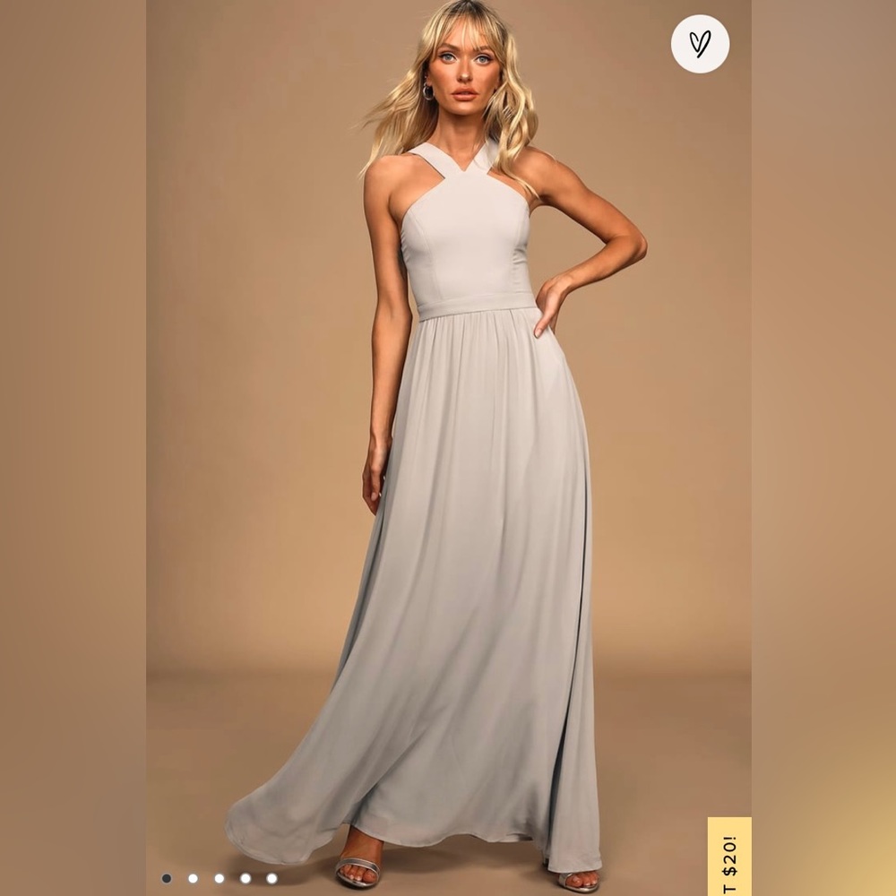 LULU’S Air of Romance Grey Maxi Dress